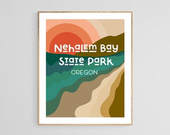 Nehalem Oregon Art Print, Oregon Art, Ocean Art Print, Retro Print, Beach Art Print, Oregon Wall Art, Nehalem State Park, Oregon Coast Art