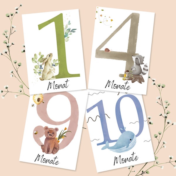 Milestone cards baby | Boho Design | 12 milestone cards for baby photos to print out | Birth gift | Monthly tickets