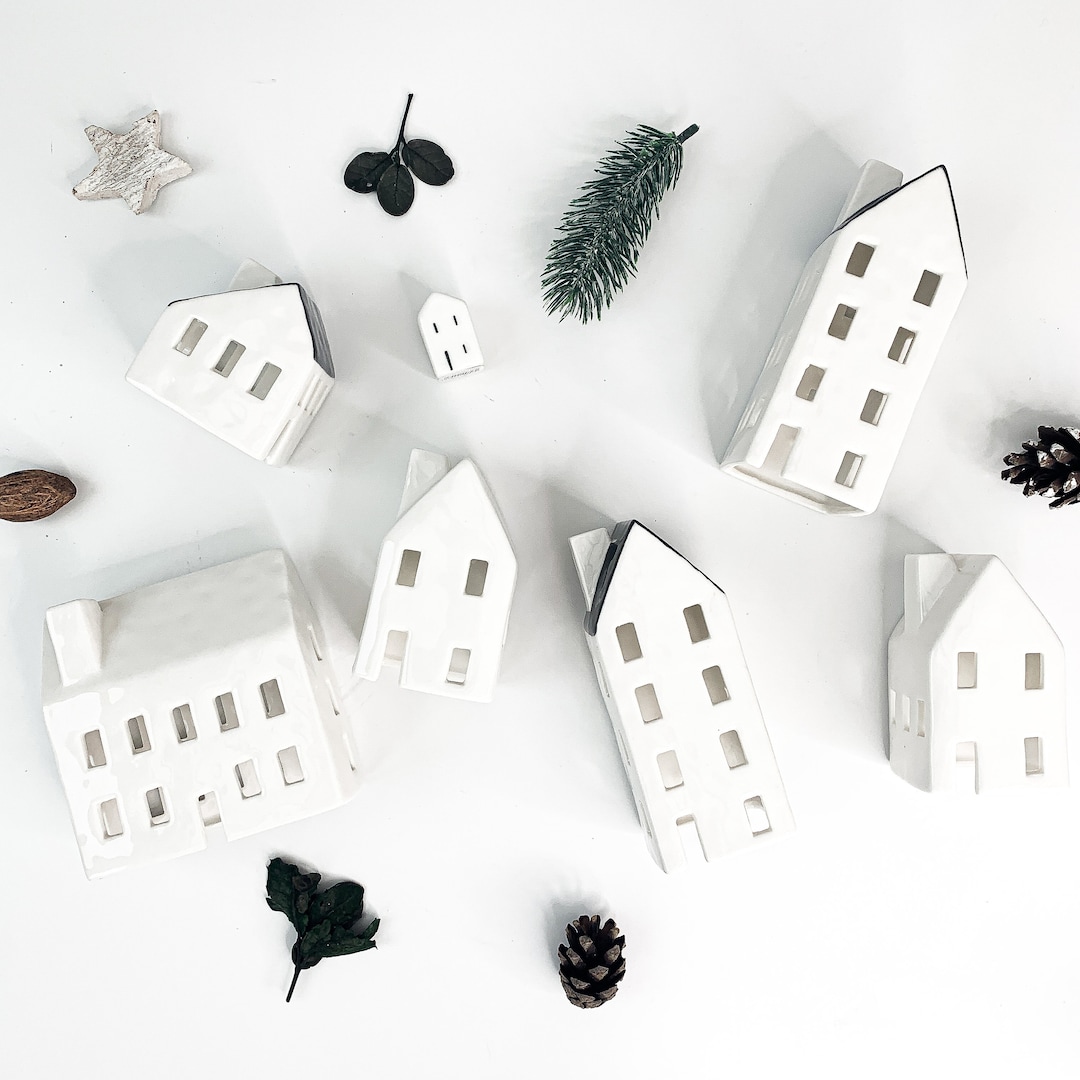 White Ceramic Tea Light House Hygge Scandi Nordic Minimalist Design Housewarming Gift Boxed