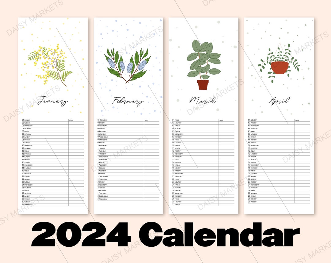 2024 Calendar to Download digital Plants and Flowers Etsy