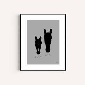 Affiche de silhouette de cheval double encadrée sur mesure