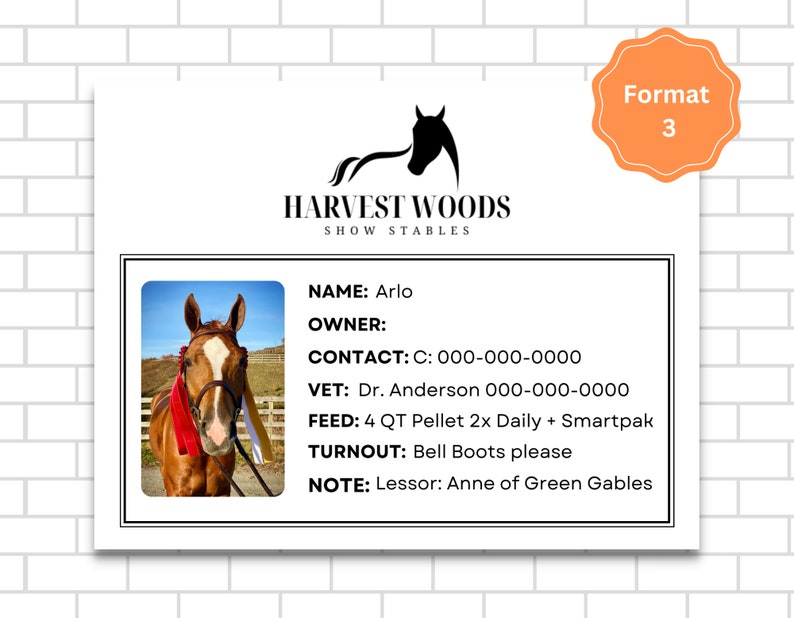 Editable Stable Stall Card Template With Logo and Photo Customizable Printable Etsy