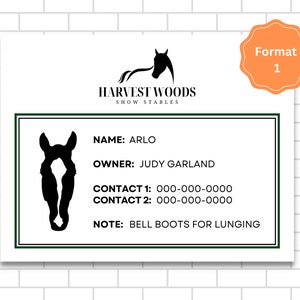 Modèle de carte de box modifiable pour concours hippique avec logo et photo personnalisable imprimable