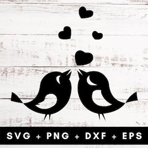 Pássaros do amor e corações SVG PNG, Dia dos Namorados SVG, Pássaro SVG, Pássaros de casamento SVG, Pássaros PNG, Silhueta Cricut Sublimação DTF Download digital