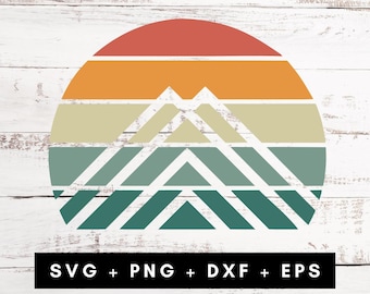 Retro Mountain Scene SVG: Circle Forest Design (Digital Download)