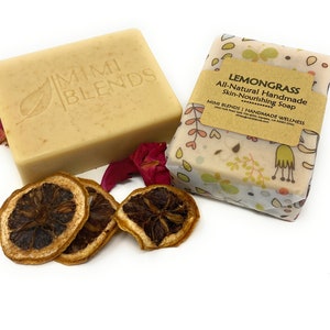 LEMONGRASS All-Natural Handmade Soap | 8oz Jumbo Bar | Made with Pure Lemongrass Essential Oil, Lemon Peel, & Rose-Petal Infused Jojoba Oil