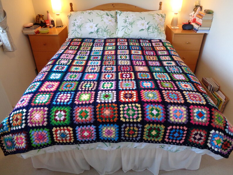Handmade Crochet Granny Square Vintage Style Blanket Extra Large Sofa