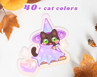 Witch Cat Sticker | 2.8" Waterproof Star Holographic spooky witchy art halloween cat Stickers