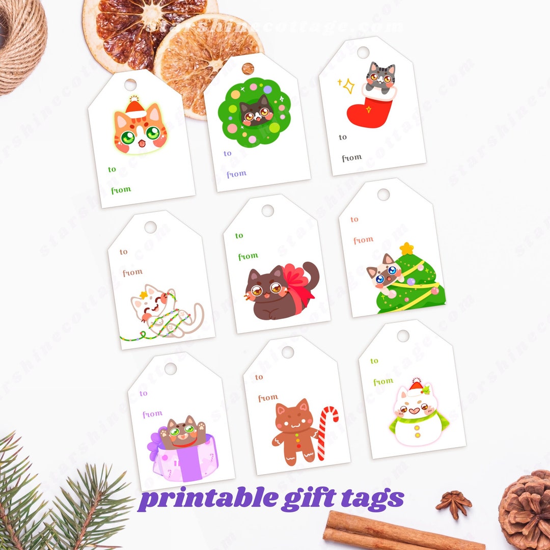 Cat Christmas Gift Tags DIGITAL Download Printable Gift Tags 2x3 on