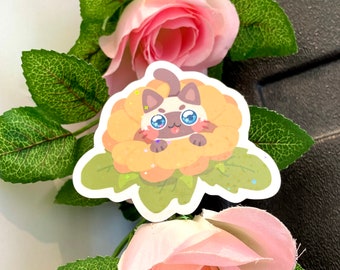 Sunflower Cat Sticker LARGE | 40+ Cat Colors | 3.5&quot; Waterproof Star Holographic Stickers for bottles flasks laptops, Cat Sticker