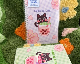Boba Black Cat Reusable Sticker Book Album | A5 5.8 x 8&quot; 100 pages sticker paper