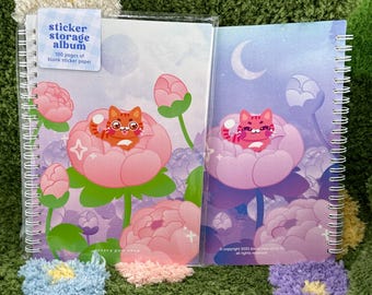 Peony Flower Reusable Sticker Book in Black Cat + Tuxedo Cat **Special Edition | A5 5.8 x 8&quot; 100 pages sticker paper