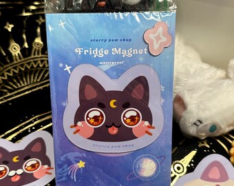 Black Cat Lunar Moon Fridge Magnet | 40+ cat colors 3" | cute black cat fridge magnet waterproof | halloween cat mom gift sailor moon