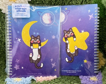 Galaxy Reusable Sticker Book in Black Cat or Gray Tabby Cat | A5 5.8 x 8&quot; 100 pages sticker paper