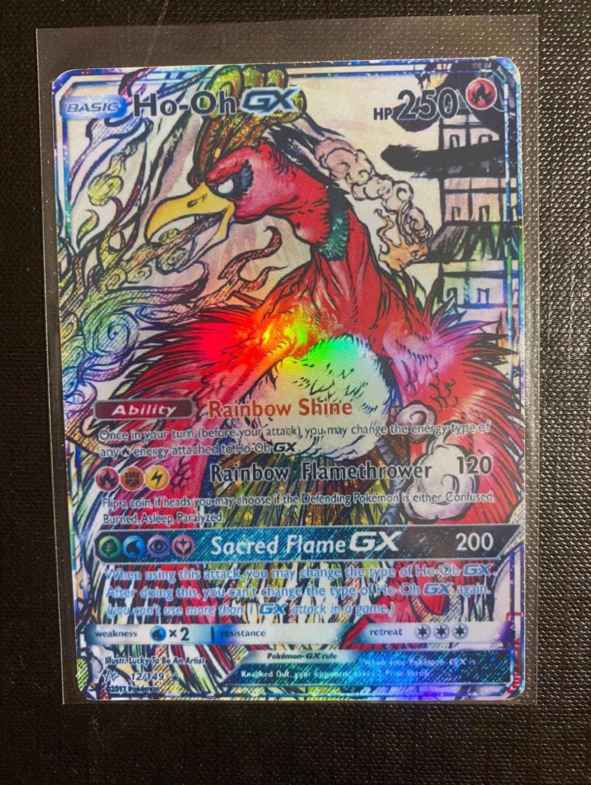 Pokemon Ho-oh GX Mosaic Cracked Ice Textured Gold Metal Custom 