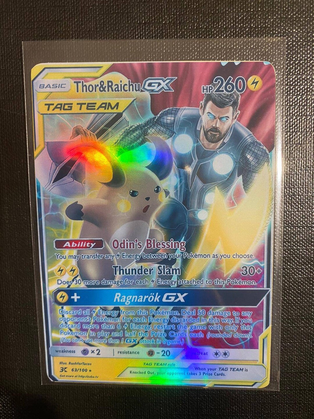 Shiny Raichu Gx Surfing Custom Pokemon Card Premium Quality 