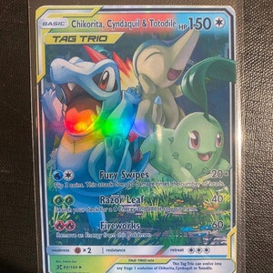 Chikorita cyndaquil totodile tag trio team Charizard gx ex vmax v Pokémon carte Orica holographique Pikachu Pokemon sur mesure
