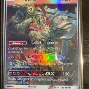 Ares hades Zeus God Egyptian Greek gx ex vmax v Pokémon card Orica holographic Pikachu Pokemon celestial lights custom made Charizard