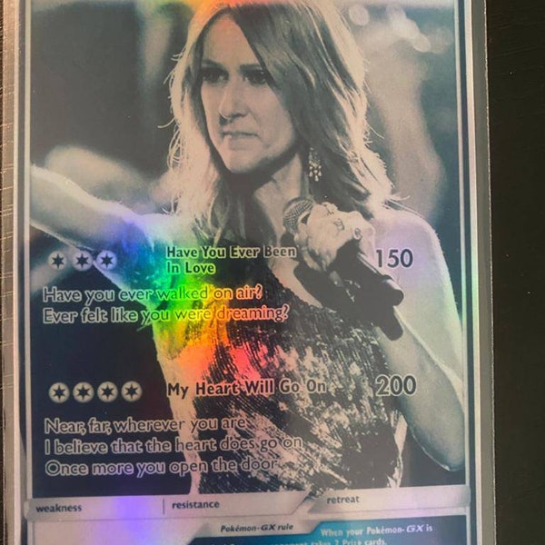 Celine Dion collectible Charizard gx ex vmax v Pokémon card Orica holographic Pikachu Pokemon celestial lights custom