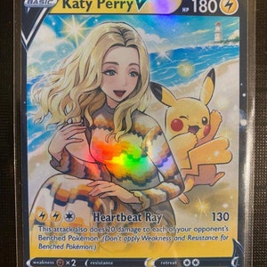 Katy Perry Pikachu gx ex vmax v carte Pokémon Orica holographique Pikachu Pokémon lumières célestes fait sur mesure mewtwo