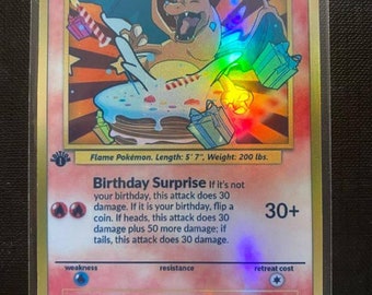 Joyeux anniversaire Charizard gx ex vmax v Pokémon carte Orica holographique Pikachu Pokemon lumières célestes sur mesure