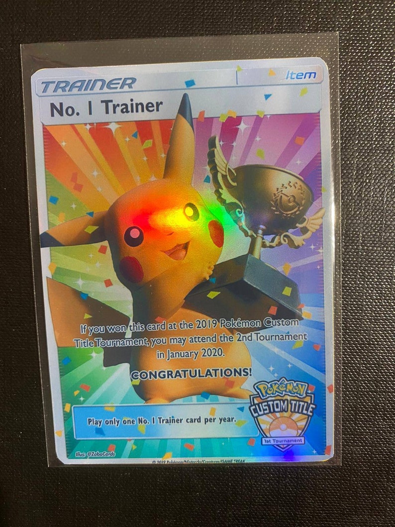 Carte Trophée Entraîneur pikachu n°1 1ère Place Charizard gx ex vmax v Carte Pokémon Tournoi holographique Orica Pokemon lumières célestes personnalisé image 1