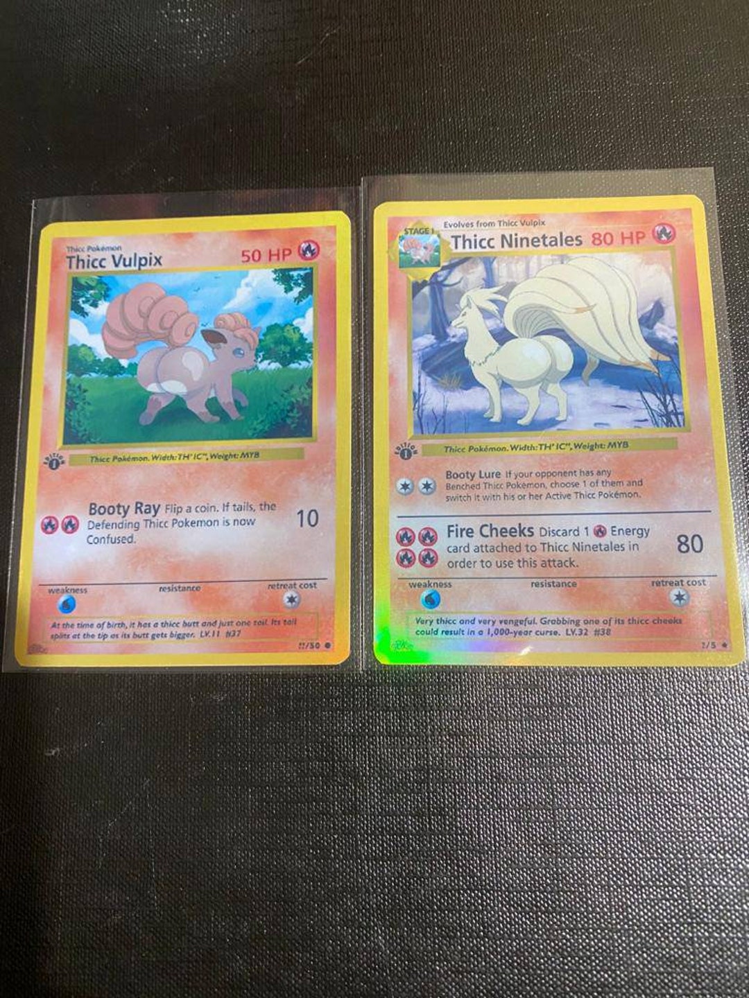 Original Base Set Pokemon Cards Vulpix, Ponyta and Fire Energy
