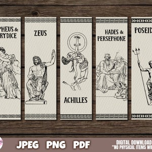 Digital Bookmark, Greek Mythology Bookmark (Achilles, Orpheus, Eurydice, Poseidon, Hades, Persephone, Zeus, Ancient Classics, Greek Gods)