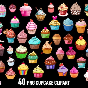 Cupcake Clipart, Cupcake PNG, 40 png clipart, birthday Cupcake, Cupcake PNG Clipart Bundle, Digital download