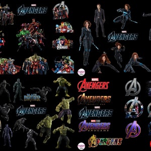 May include: A collage of images featuring characters and logos from the Marvel Cinematic Universe's Avengers franchise. The images include the Avengers logo, the Infinity War logo, the Endgame logo, and various characters such as Iron Man, Captain America, Thor, Hulk, Black Widow, and Black Panther.