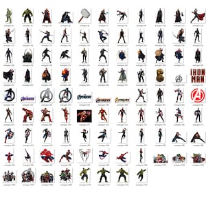 May include: A collage of images featuring various Marvel characters, including Iron Man, Captain America, Thor, Hulk, Black Widow, Hawkeye, and Spider-Man. The images are arranged in a grid pattern and include logos for the Avengers and Iron Man.
