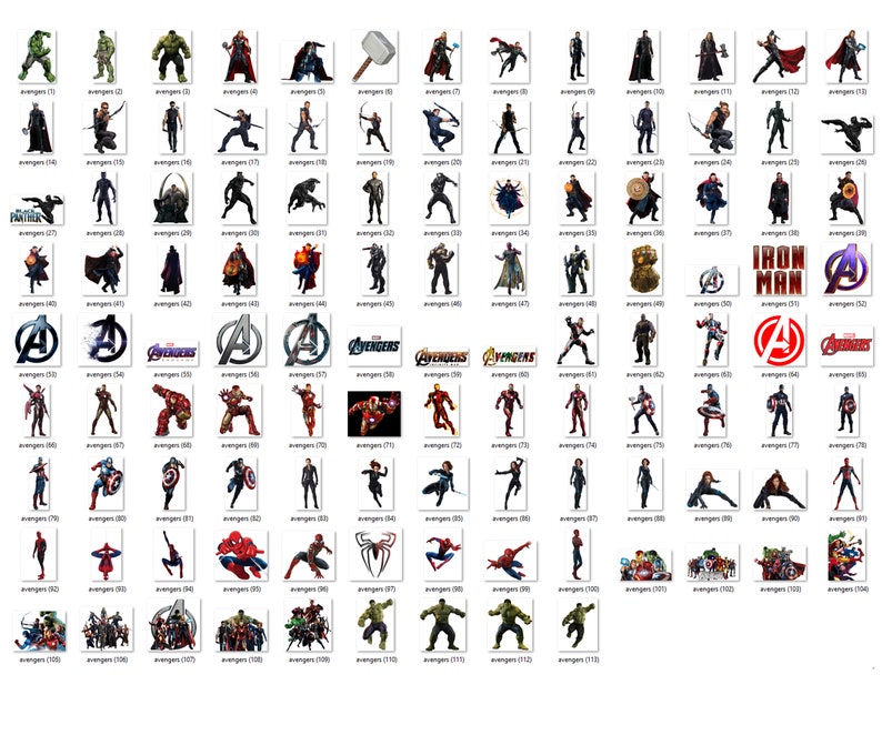 May include: A collage of images featuring various Marvel characters, including Iron Man, Captain America, Thor, Hulk, Black Widow, Hawkeye, and Spider-Man. The images are arranged in a grid pattern and include logos for the Avengers and Iron Man.