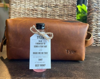 Personalized Leather Toiletry Bag, Groomsmen Gift for Him, Dopp Kit Bag, Travel Bag, Personalized Gifts for Guys, Wedding, Fathers Day Gift