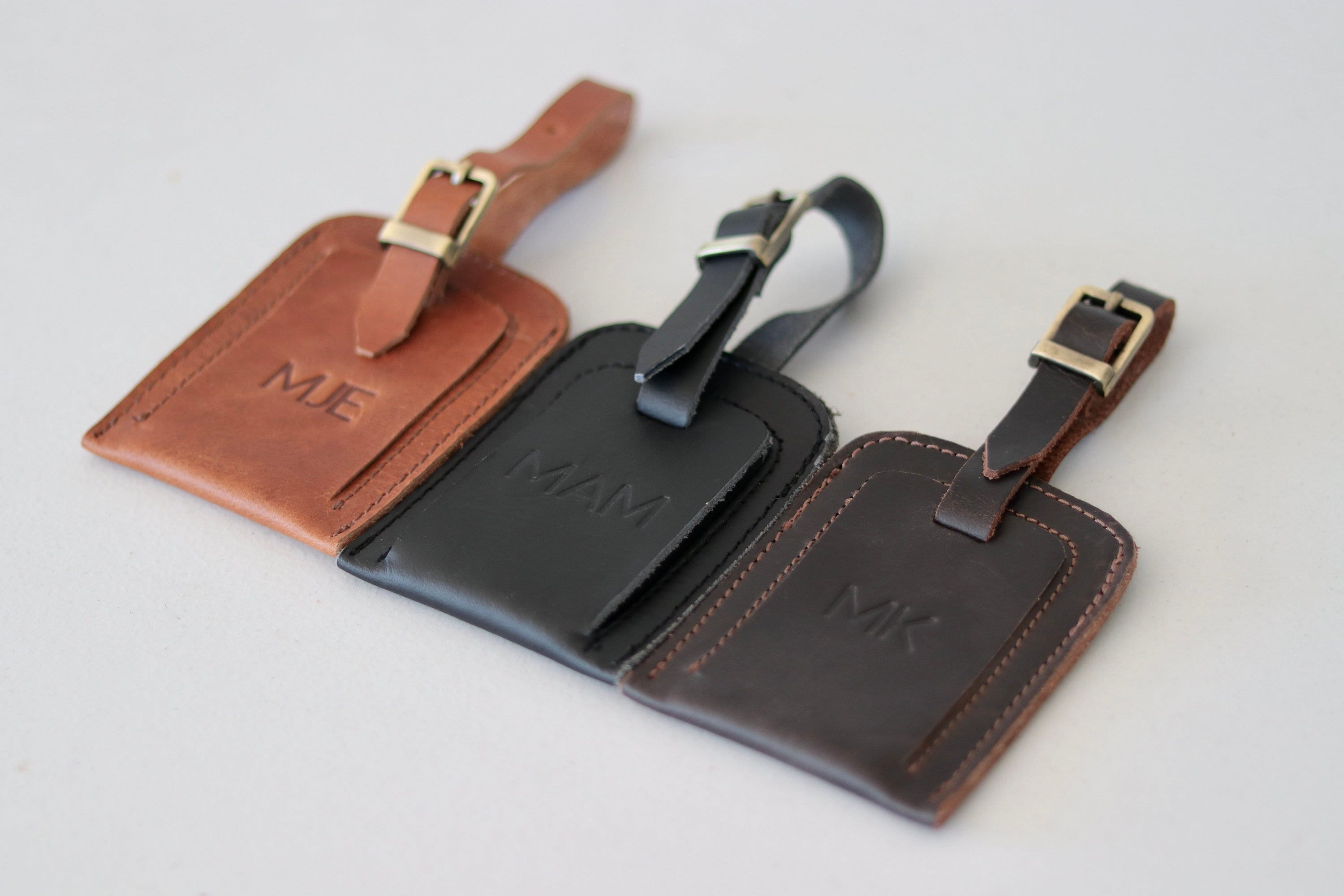 Personalized leather luggage tag with monogram - Brute Handcraft