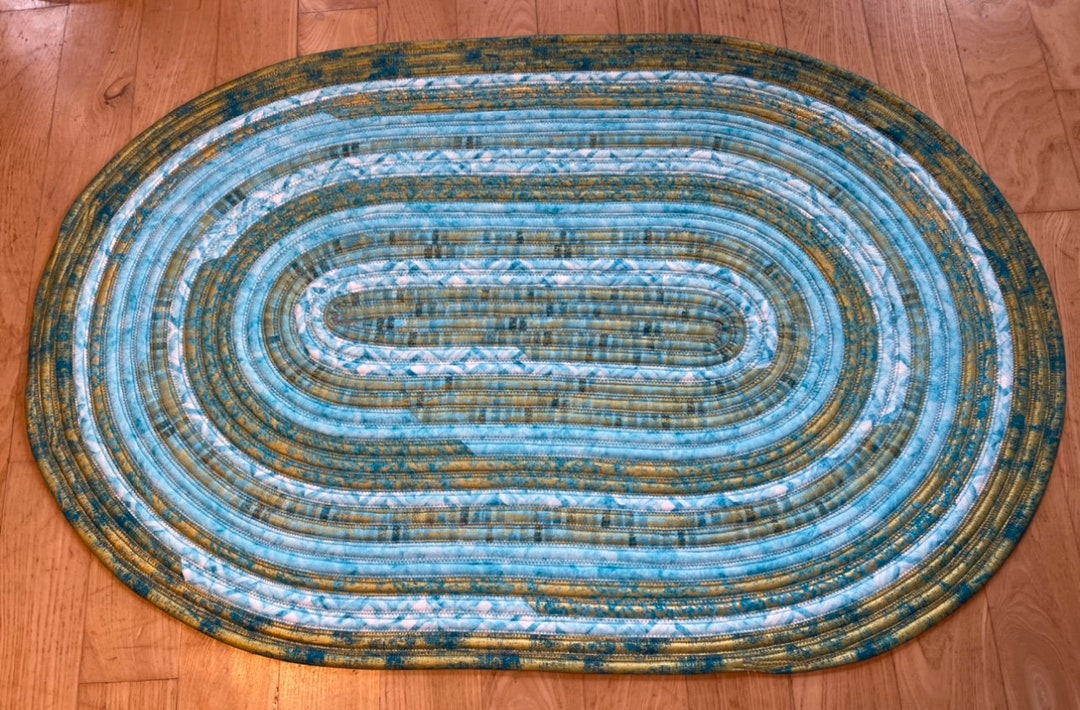 Teal and Gold Oval Jelly Roll Rug 46 Inches Long House Etsy