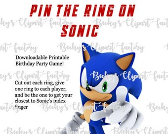 Pin The Ring on Sonic birthday party game, png image printable downloadable game