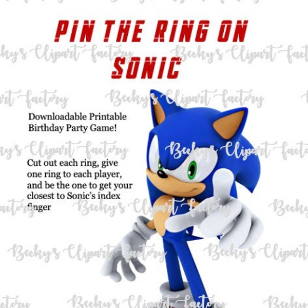 Pin The Ring on Sonic birthday party game, png image printable downloadable game
