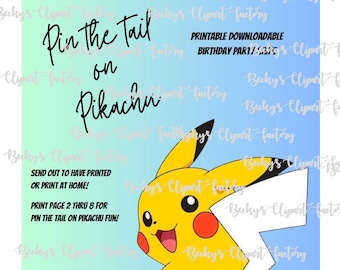 Pin The Tail on Pikachu birthday party game, png image printable downloadable game