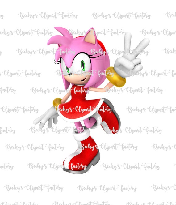 Amy Rose peace sign 9, Sonic the hedgehog, clipart image, png for printer