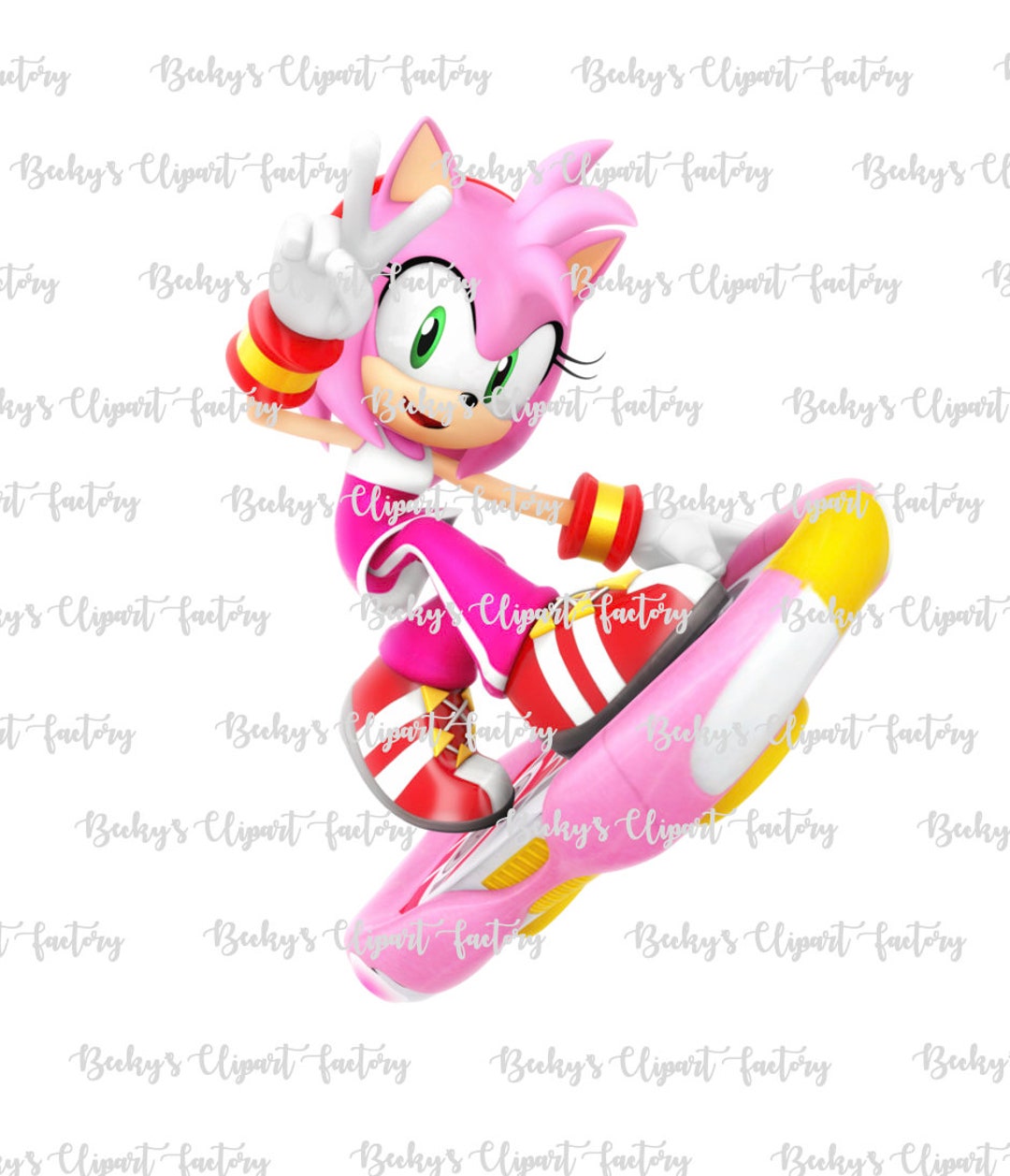 Amy Rose on hoverboard 3 Sonic the hedgehog clipart image 