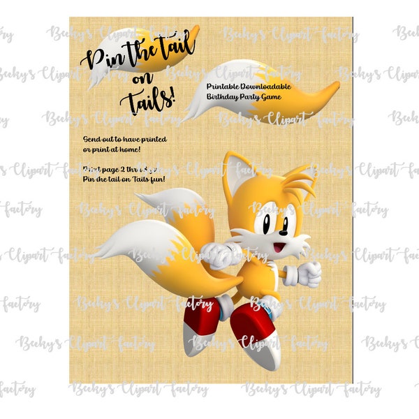 Pin The Tail on Tails party game, Sonic the hedgehog, pdf docs, pdf files to print