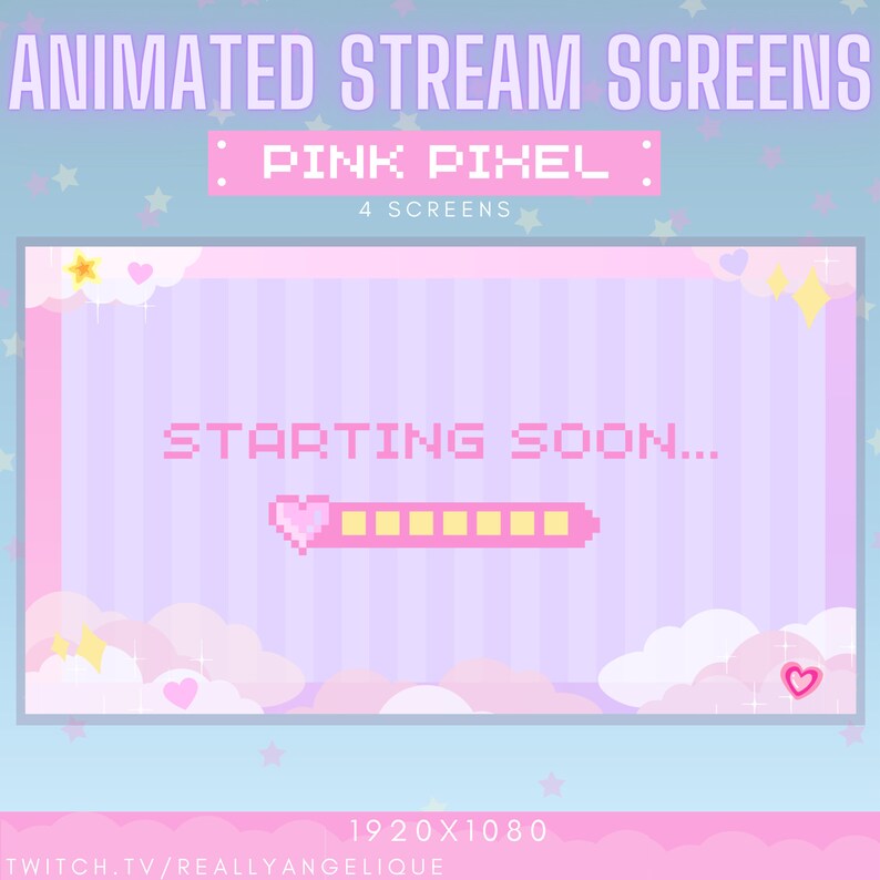 4x Pink Pixel Animated Stream Screen 8bit Pixel Kawaii Cute