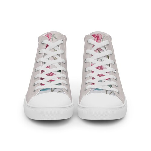 Beige women’s sneaker | shops floral canvas shoe | casual tie sneak | sports cycling footgear | wedding dance footwear | gift for her | Hightop