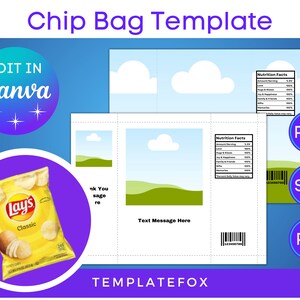 Blank Chip Bag Template Editable in Canva PDF PNG SVG - Etsy