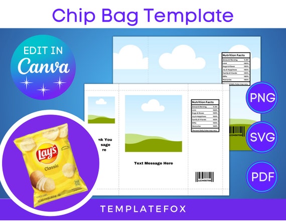 Blank Chip Bag Template Editable in Canva PDF PNG SVG - Etsy