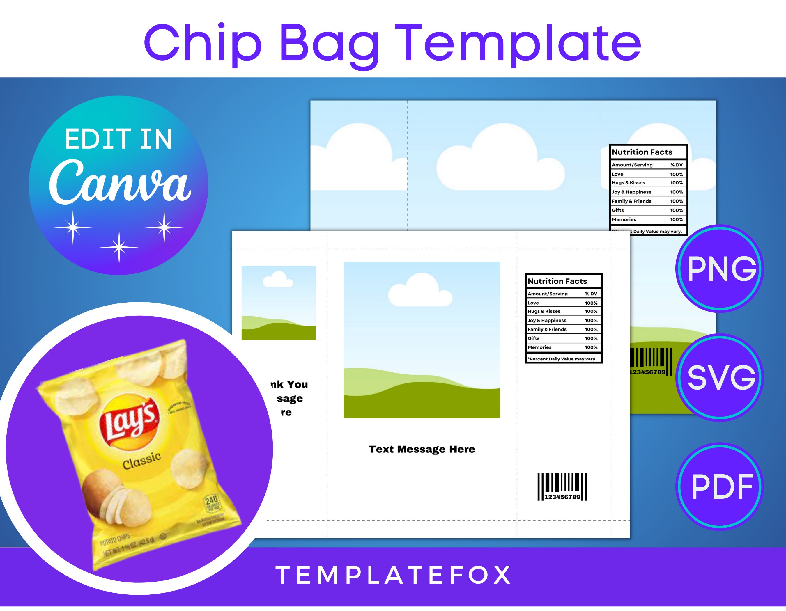 Blank Chip Bag Template Editable in Canva PDF PNG SVG - Etsy