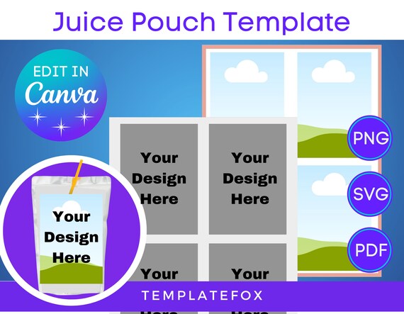 Juice Pouch Template Editable in Canva PDF PNG SVG - Etsy