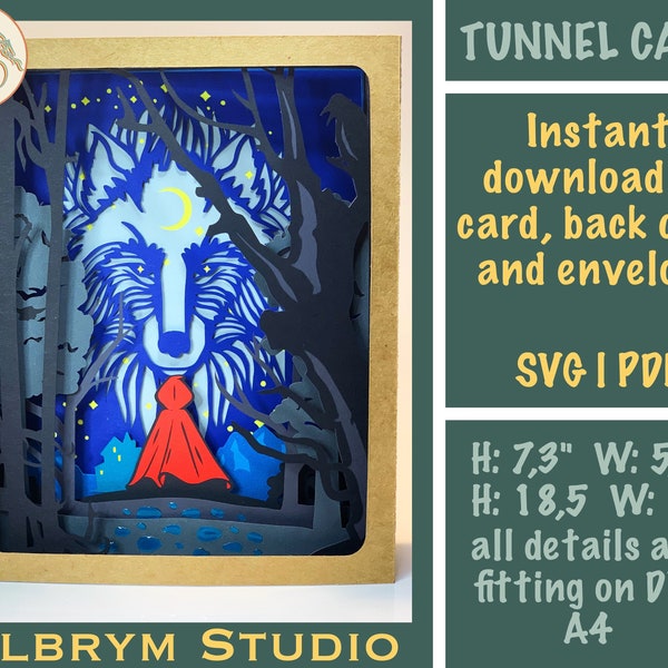 Red Riding Hood 3D Tunnel card Digital Template, SVG and PDF for instant download Red Riding Hood 3D Tunnel card Digital Template, SVG and PDF for instant download