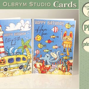 Summer vacation with a cat Happy Birthday greeting card printable, Ocean Vibes Happy Birthday card, Sea Mood Last Minute Cards, PDF