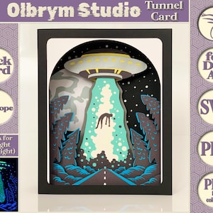 UFO, Alien Encounter, Mystische Grüße Tunnel Karte, Supernatural 3D Pop, Paranormal Deko Digitale Vorlage, SVG und PDF zum sofortigen Download